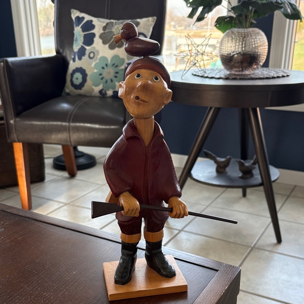 Vintage Italian Folk Art Wooden Duck Hunter Figurine